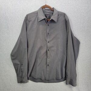 Fox Racing Shirt Men's XL Black Grey Strips Long Sleeve  Button Up Cotton Y2K